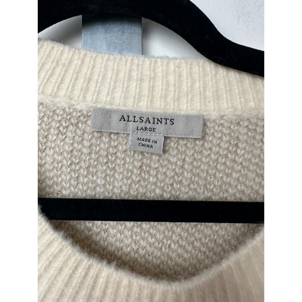 All Saints Star Tinsel Jumper Sweater Women L Wool Alpaca Ivory Gold Metalli D39 - Picture 3 of 7